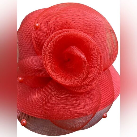 Vintage Red Fancy Small Brim Hat by Fine Millinery Collection - Picture 4 of 8